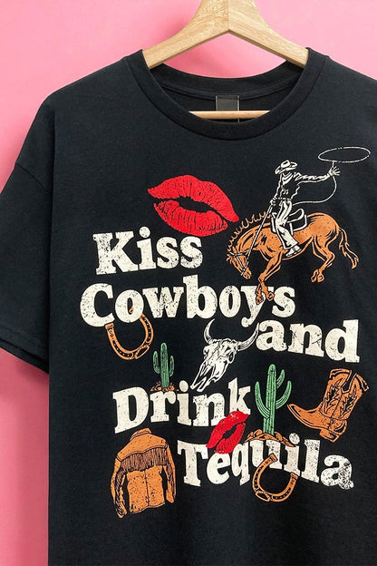 Kiss Cowboys & Drink Tequila Oversized Graphic Tee