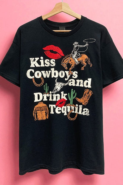 Kiss Cowboys & Drink Tequila Oversized Graphic Tee