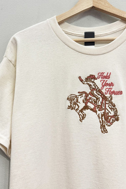 Hold Your Horses Embroidered Oversized Graphic Tee