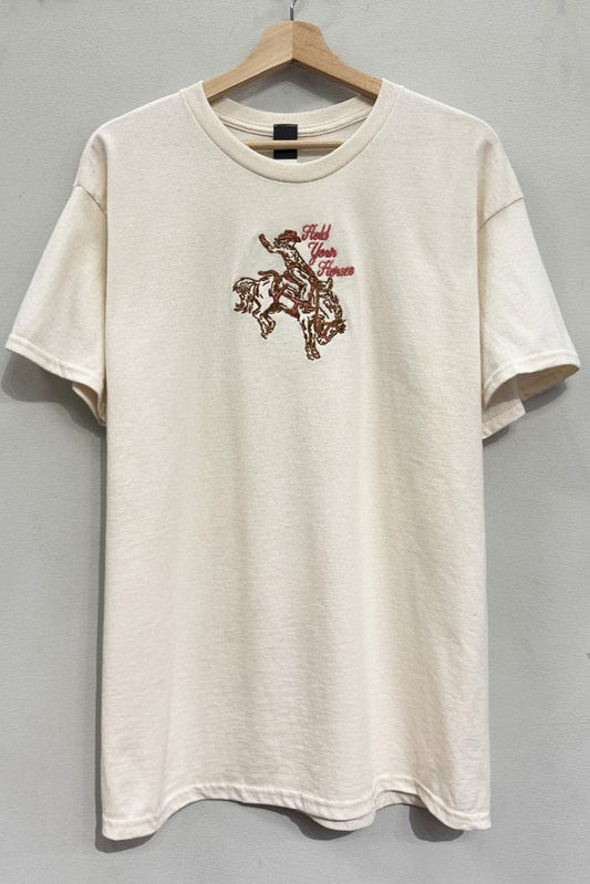 Hold Your Horses Embroidered Oversized Graphic Tee