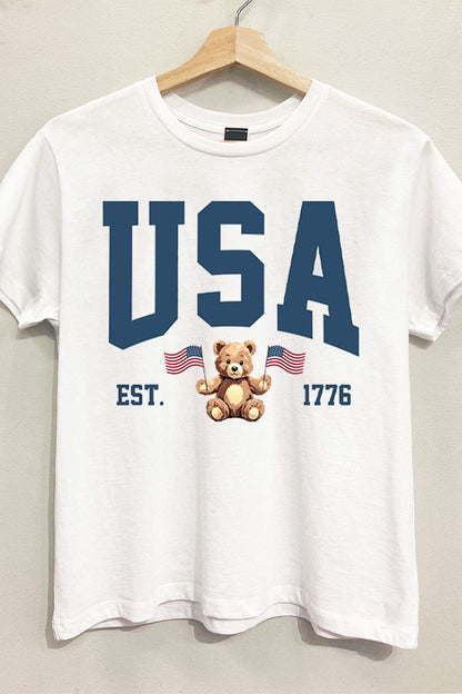 USA Teddy Bear Graphic Tee – Patriotic Vintage Cotton T-Shirt