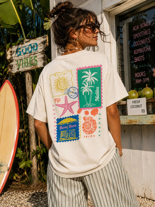 Vacation Stamps Oversized Graphic Tee