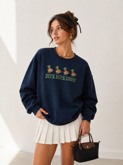 Duck Duck Goose Embroidered Oversized Sweatshirt