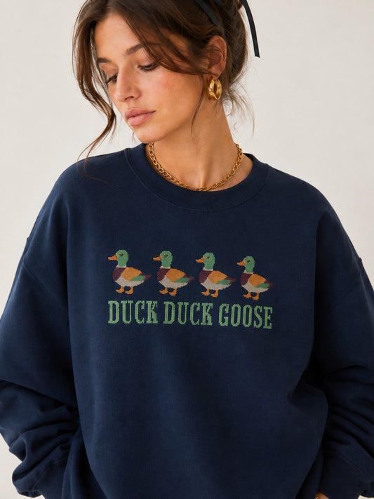 Duck Duck Goose Embroidered Oversized Sweatshirt