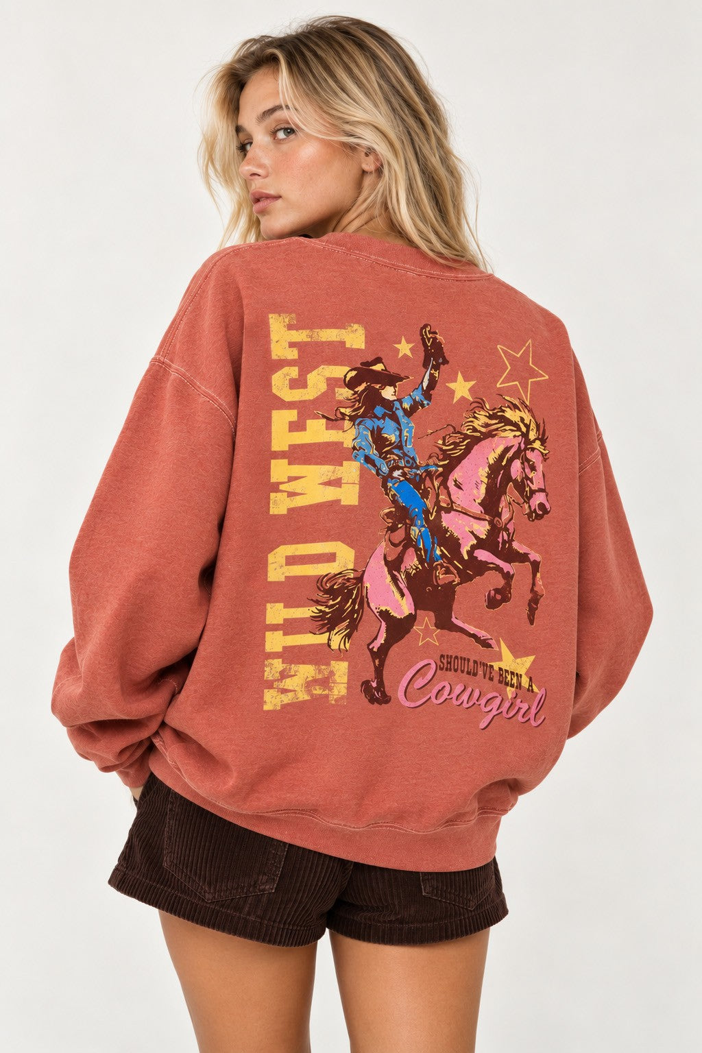 Women's Oversized Cowgirl Graphic Sweatshirt – Vintage Western Rodeo Crewneck