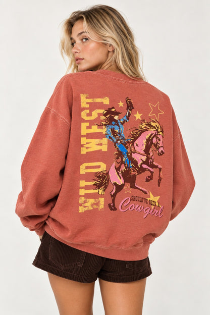 Women's Oversized Cowgirl Graphic Sweatshirt – Vintage Western Rodeo Crewneck