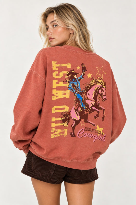 Women's Oversized Cowgirl Graphic Sweatshirt – Vintage Western Rodeo Crewneck