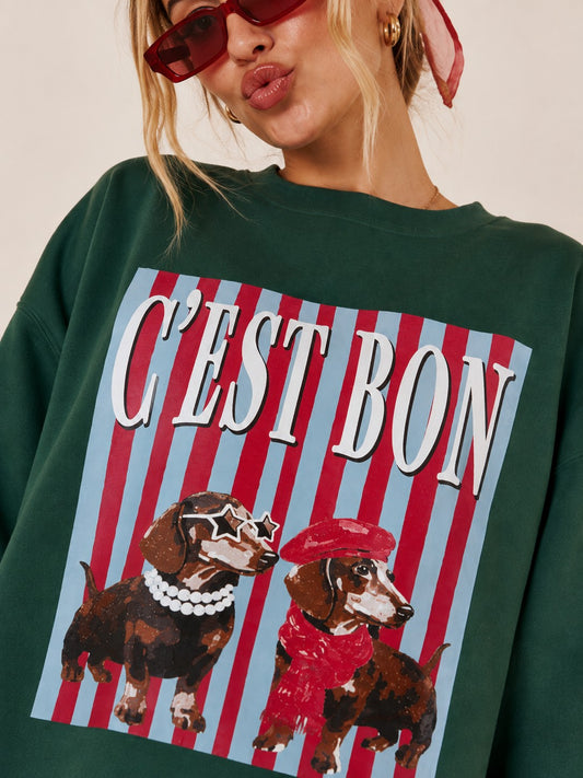 C’est Bon Dachshund Oversized Retro Sweatshirts