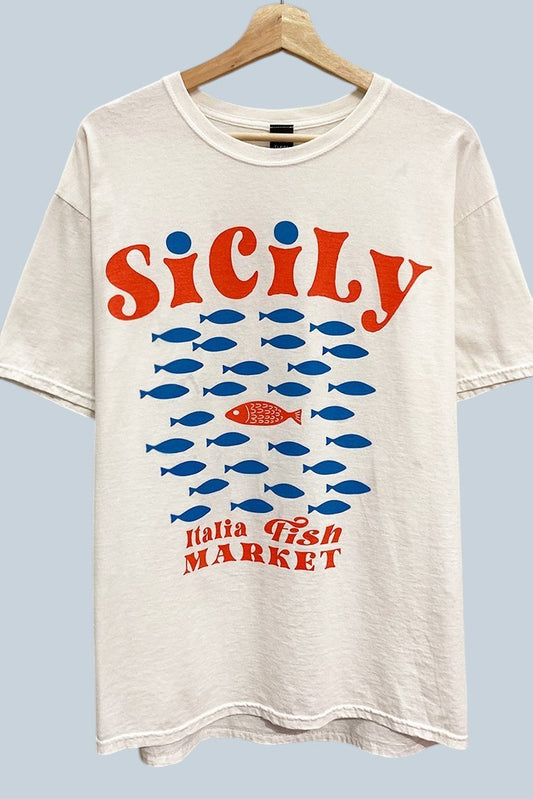 Sicily Italia Fish Market Oversized Graphic Tee