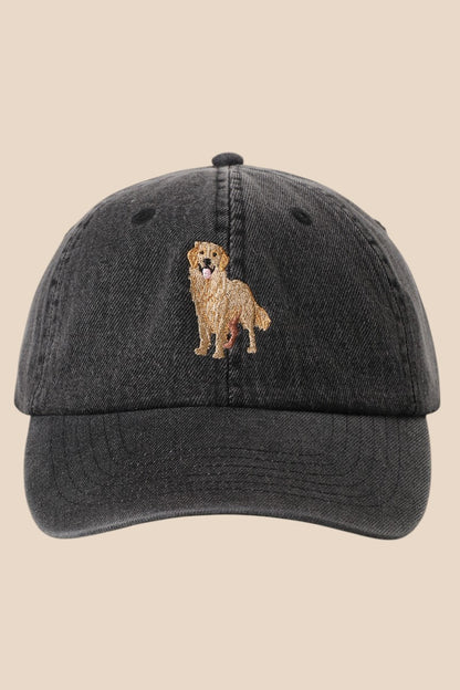 Black Washed Golden Retriever Embroidered Cap