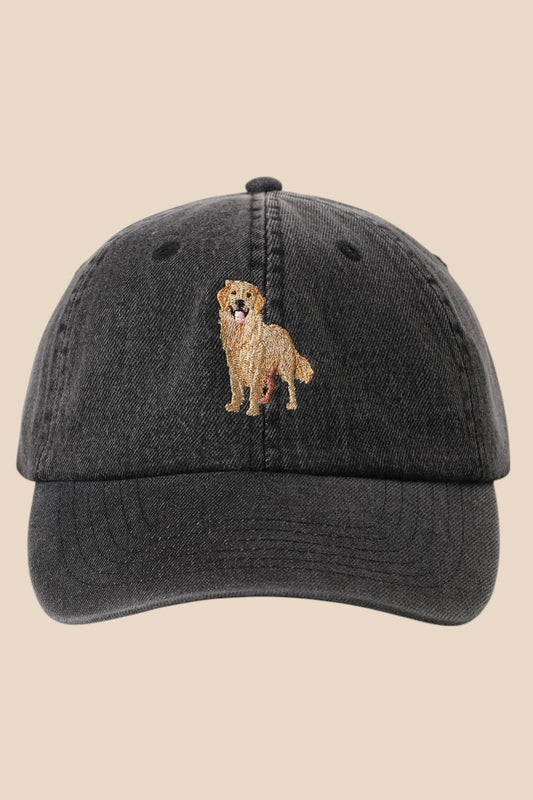 Black Washed Golden Retriever Embroidered Cap