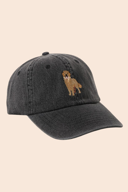 Black Washed Golden Retriever Embroidered Cap
