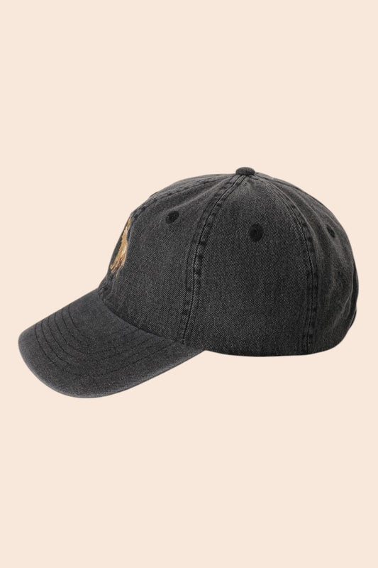 Black Washed Golden Retriever Embroidered Cap